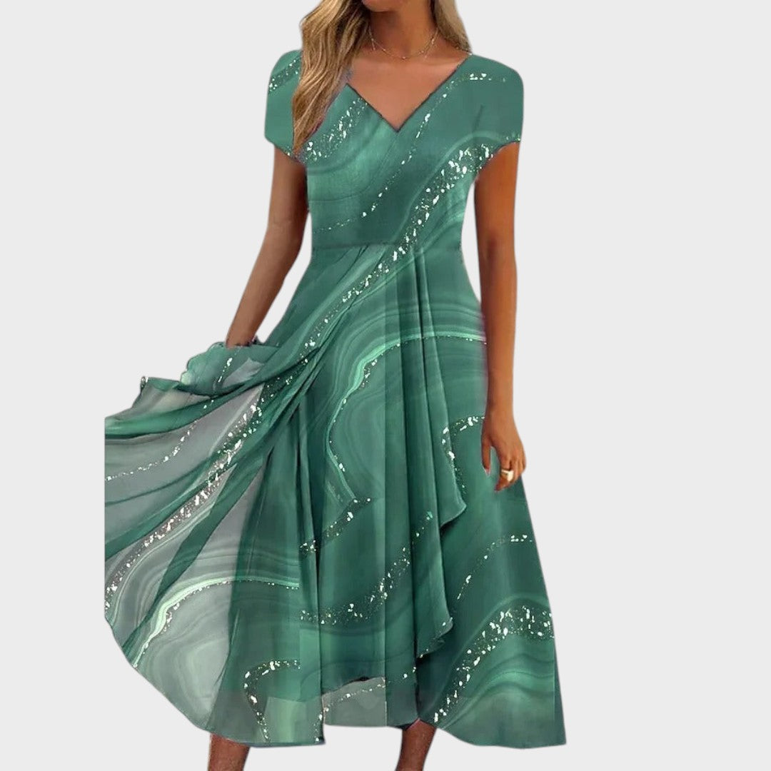 Lucija™ – Elegantna midi haljina s V-izrezom